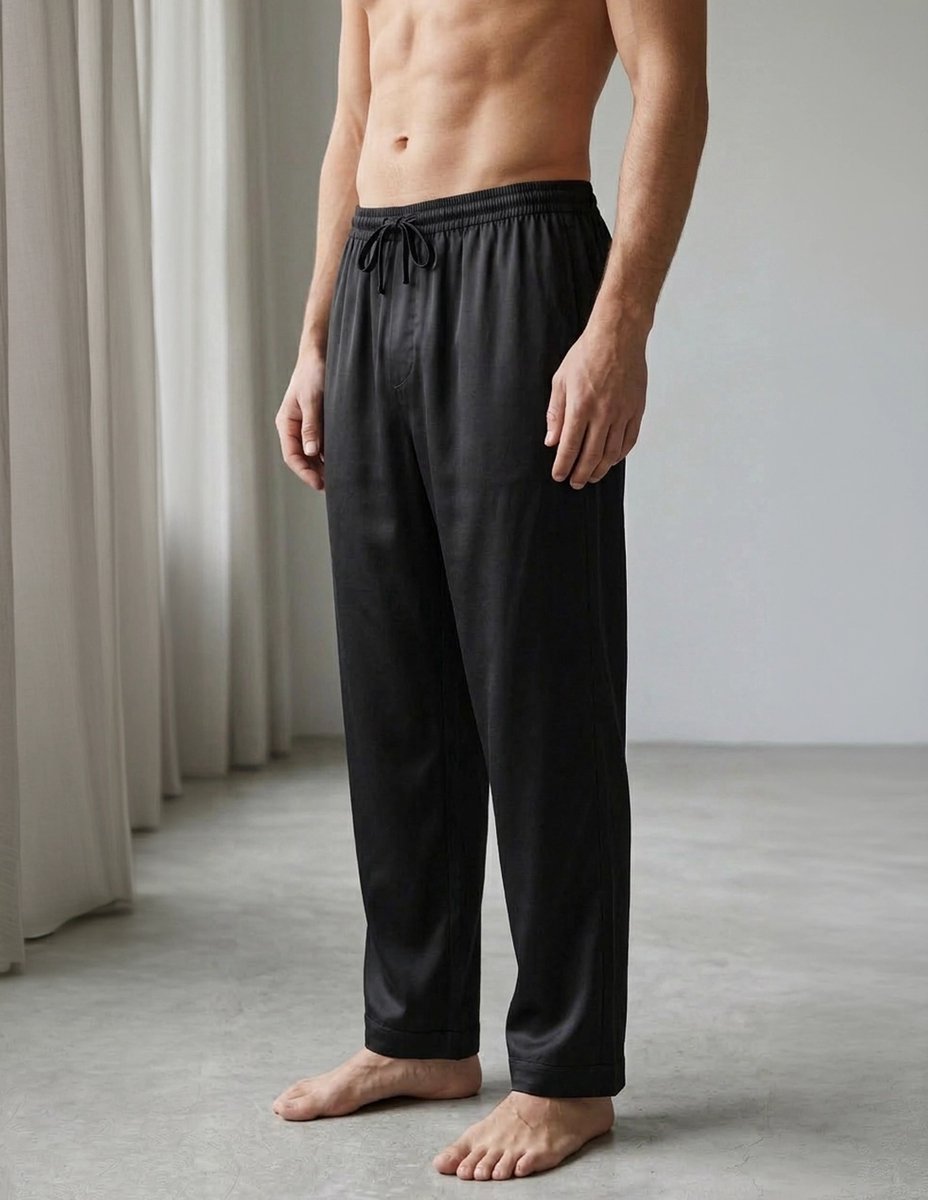 Zijden Heren Loungebroek inSilk Cologne - Luxe 100% Moerbeizijde - Exclusief en Stijlvol. Kleur Zwart - Maat M