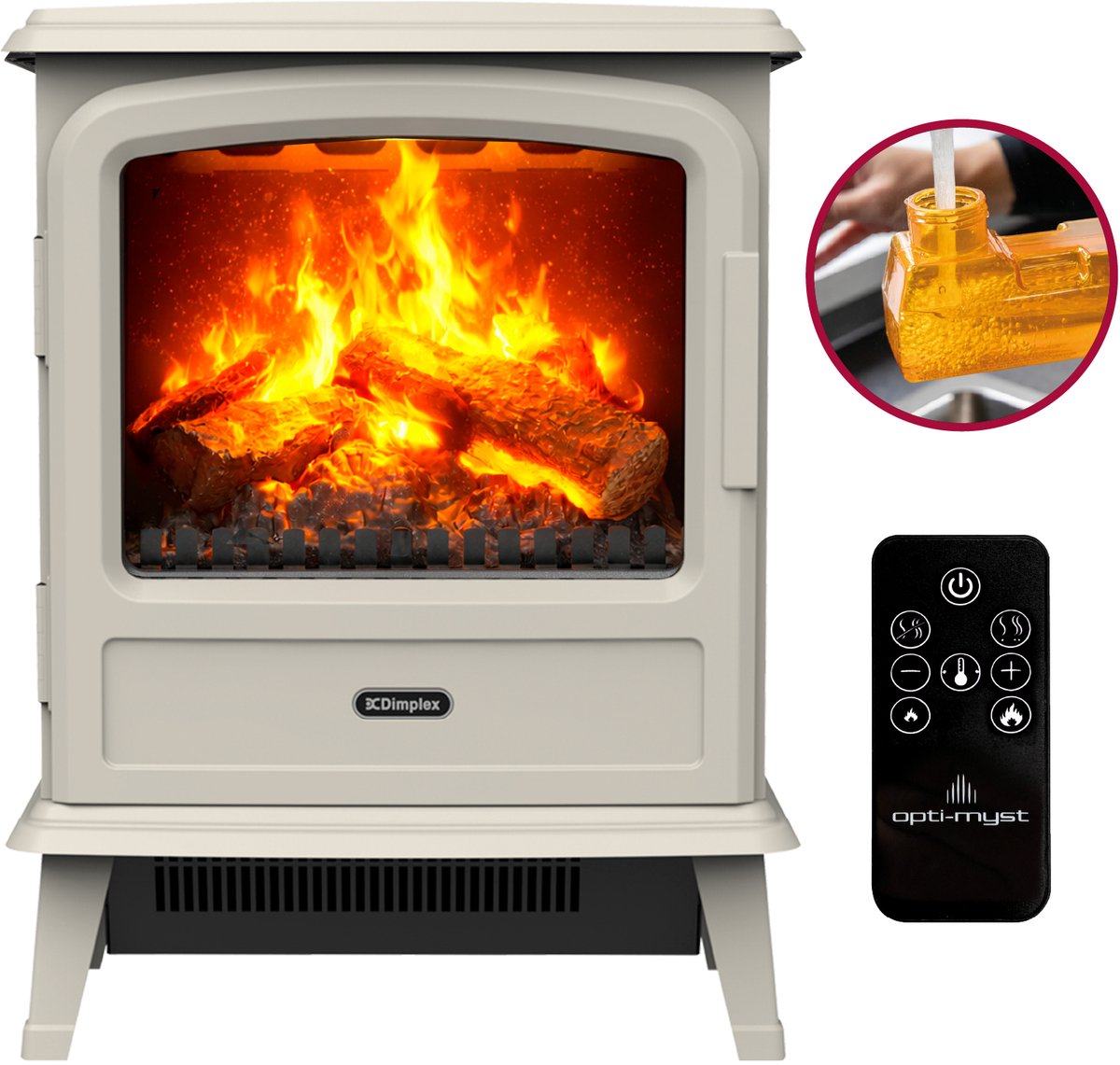 Dimplex Evandale Sfeerhaard Elektrisch - Vrijstaande elektrische waterdamp haard - 2000 watt verwarming - Optimyst waterdamp Haard - Ventilatorkachel & thermostaat - Openhaard bedienbaar via afstandsbediening - Kiezel