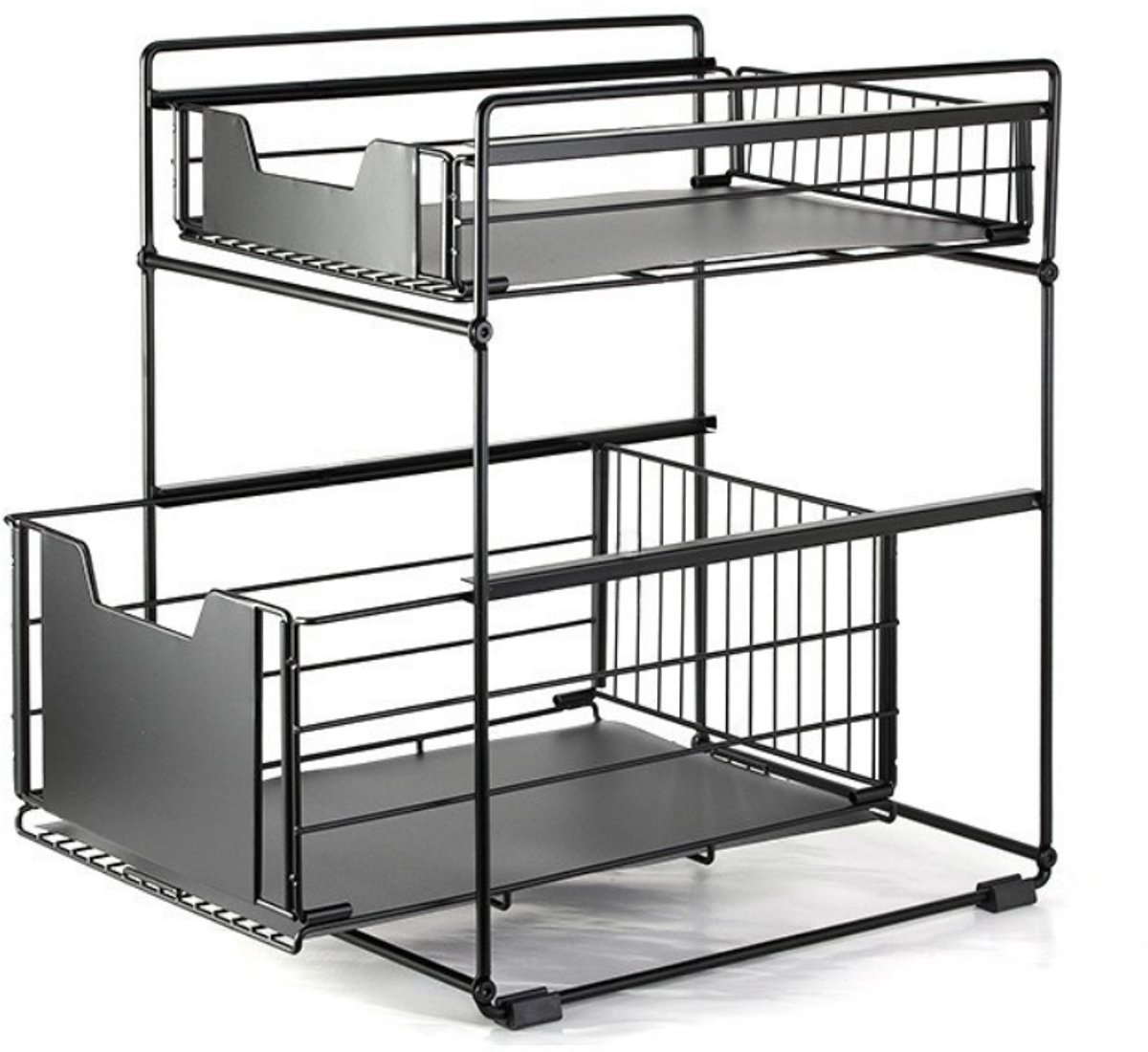Livista Gootsteenkast Organizer – Keukenkast Organizer - Aanrecht Organizer - Dubbellaags Opbergrek – Schuiflades - Kast Organizer - Keuken organizer – Metaal – Antislip - Gootsteenkastrek Uitschuifbaar - Zwart