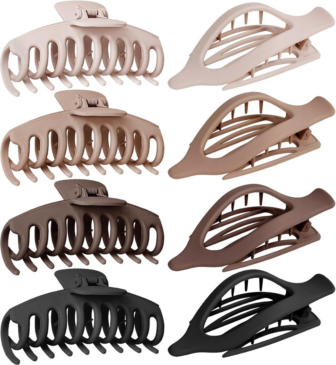 Set van 8 Grote Matte Haarklauwclips - 10 cm, Neutraal