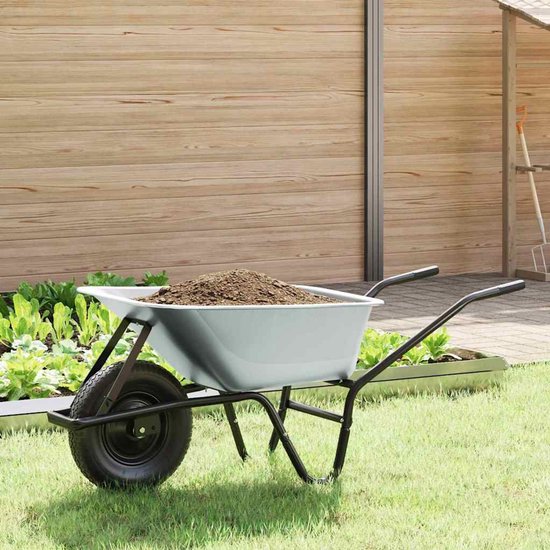 vidaXL - Kruiwagen - Zilver - en - Zwart - 80 - L - 120 - kg - Gegalvaniseerd - staal van VidaXL — afbeelding 2