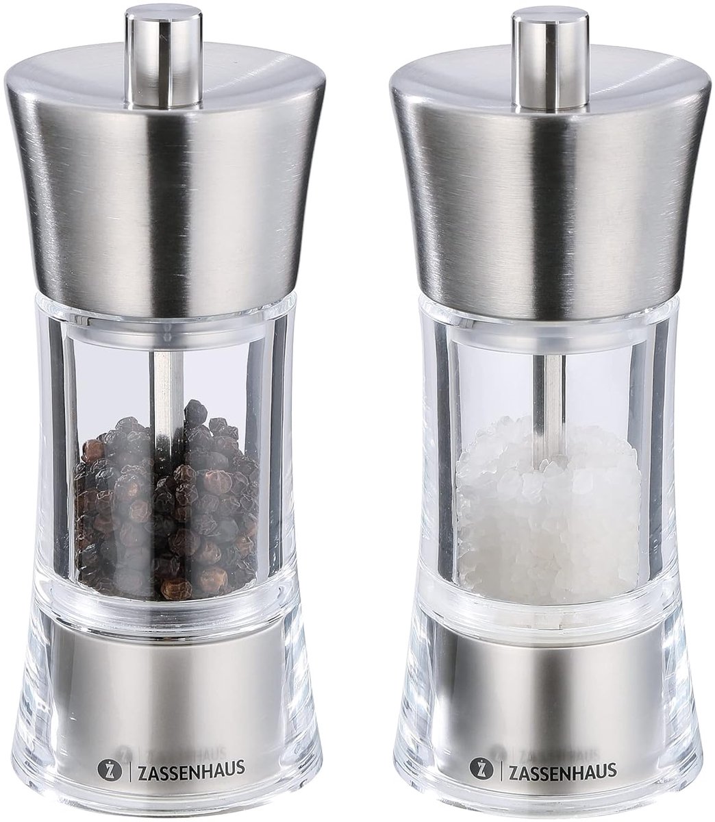 Set Peper- en Zoutmolens RVS en Acryl - Navulbaar - Keramisch Maalwerk - Ø 5,8 cm H 14 cm