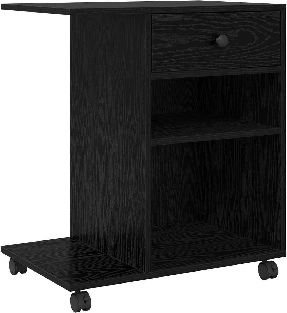 vidaXL - Printerstand - Effen - Zwart - Eiken - 60 - x - 40 - x - 68,5 - cm - Bewerkt - hout