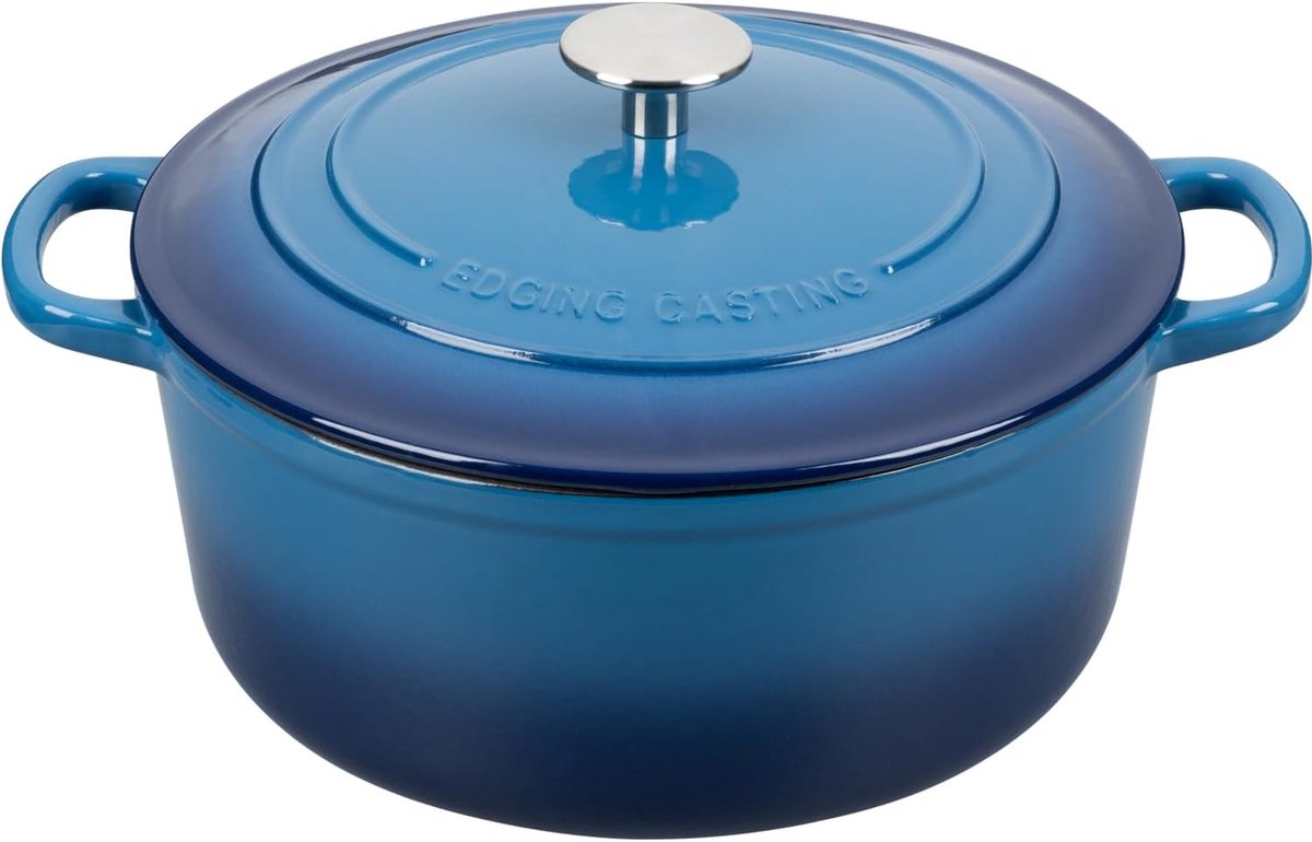 Gietijzeren braadpan met deksel voor oven en kookplaat, 7 liter, rond