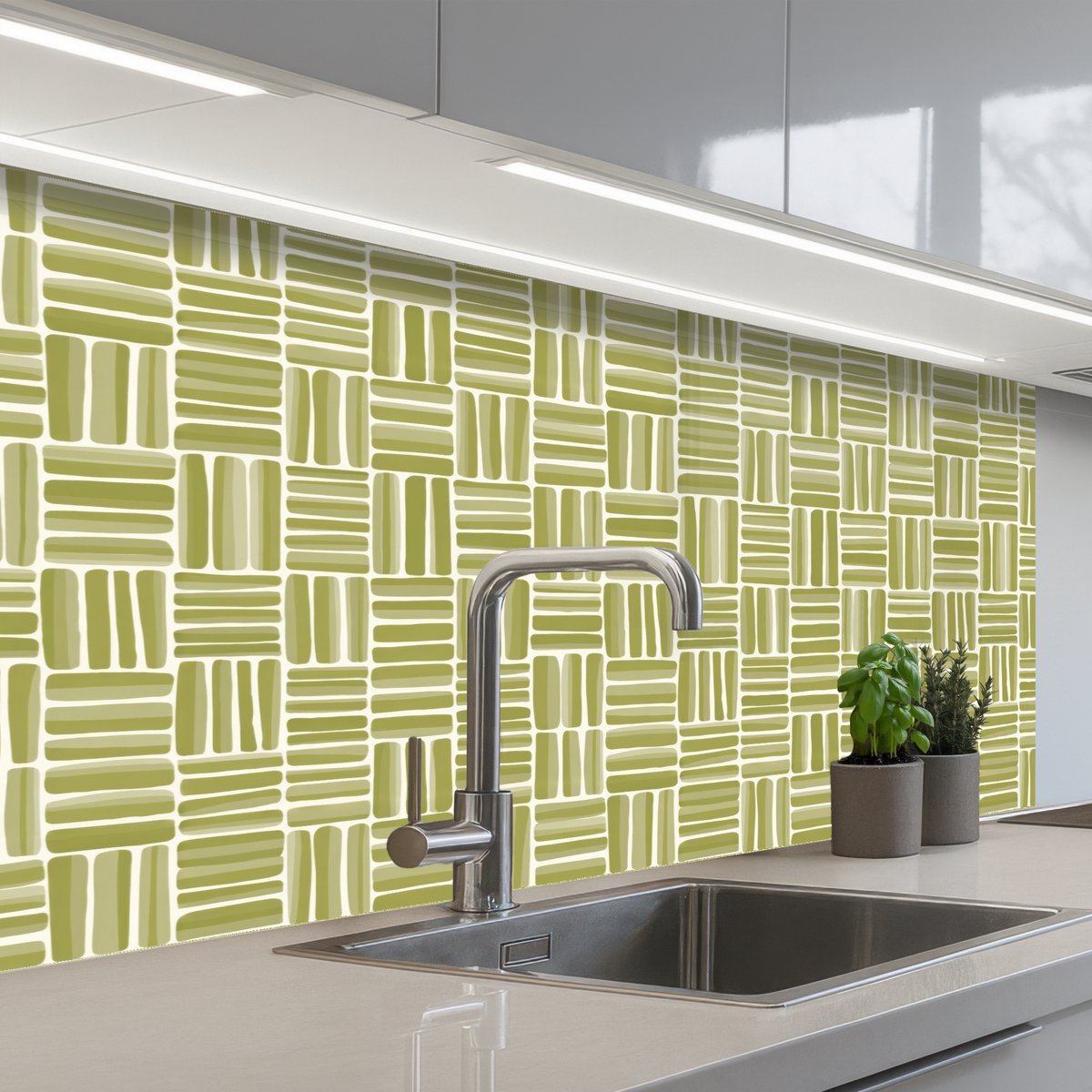 Keuken achterwand 100x60 cm - Spatscherm zelfklevend Vlecht - Patroon - Groen - Muurbeschermer - Spatwand fornuis