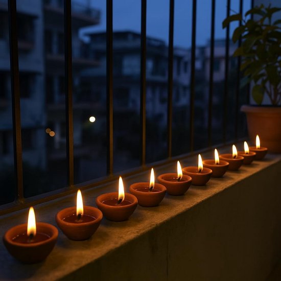 Set van 6 Traditionele Handgemaakte Klei Olielampjes voor Diwali Pooja — afbeelding 5