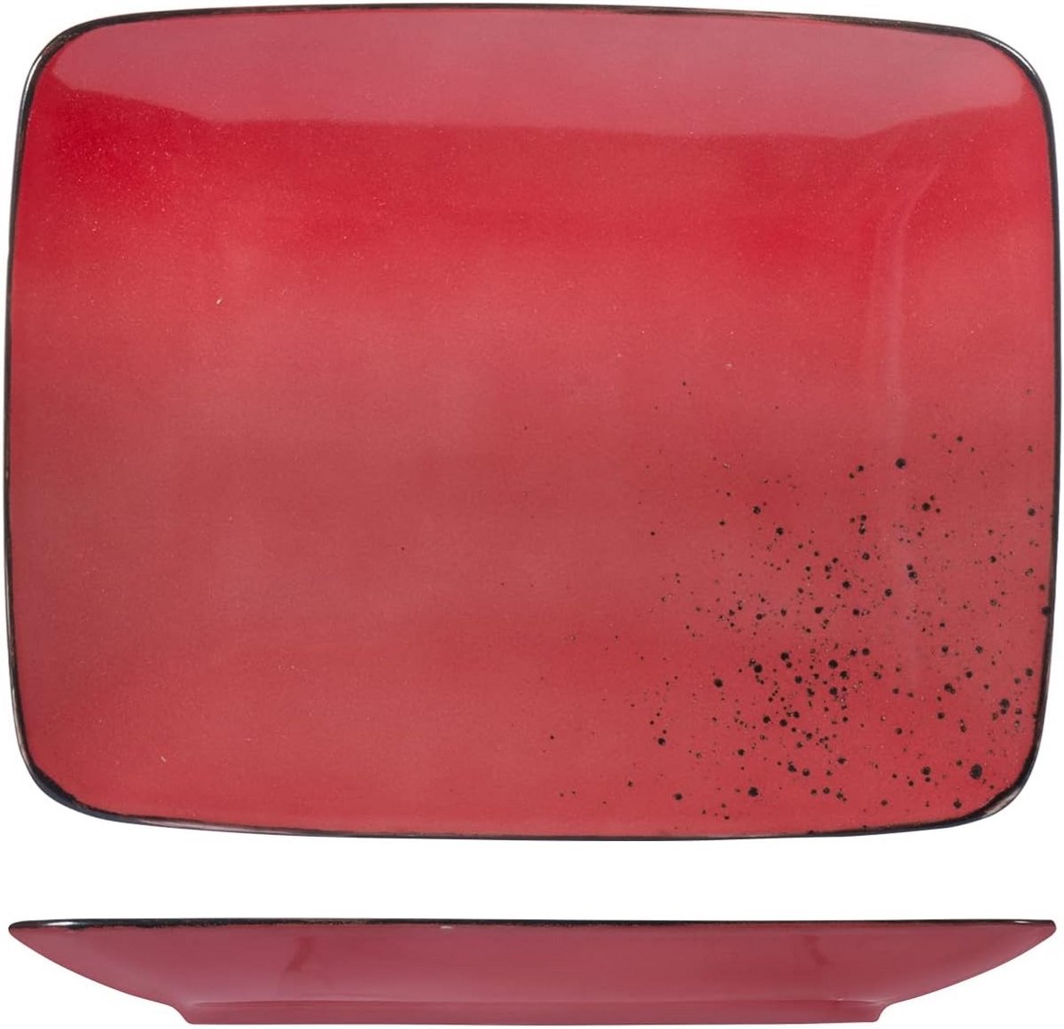 Set van 6 Rechthoekige Aardewerk Borden Rood - Serveerschalen 29x23 cm