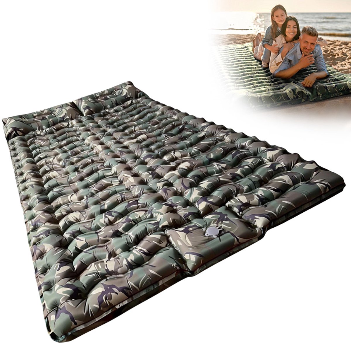 Dubbele Opblaasbare Slaapmat - Slaapmat Zelfopblazend - Campingbedje - Slaapmatten - Luchtbed met Ingebouwde Pomp - Camping Bedje - Opvouwbaar Logeer Matras - Luchtbed - 2 Persoons - Camouflage