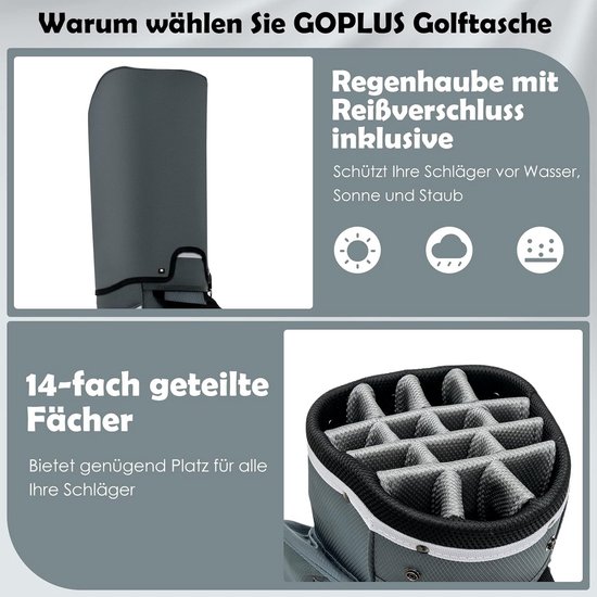 Lichte Golftas met 14 Scheidingswanden, Veel Opbergvakken en Koeltas - Golfstandtas — afbeelding 4