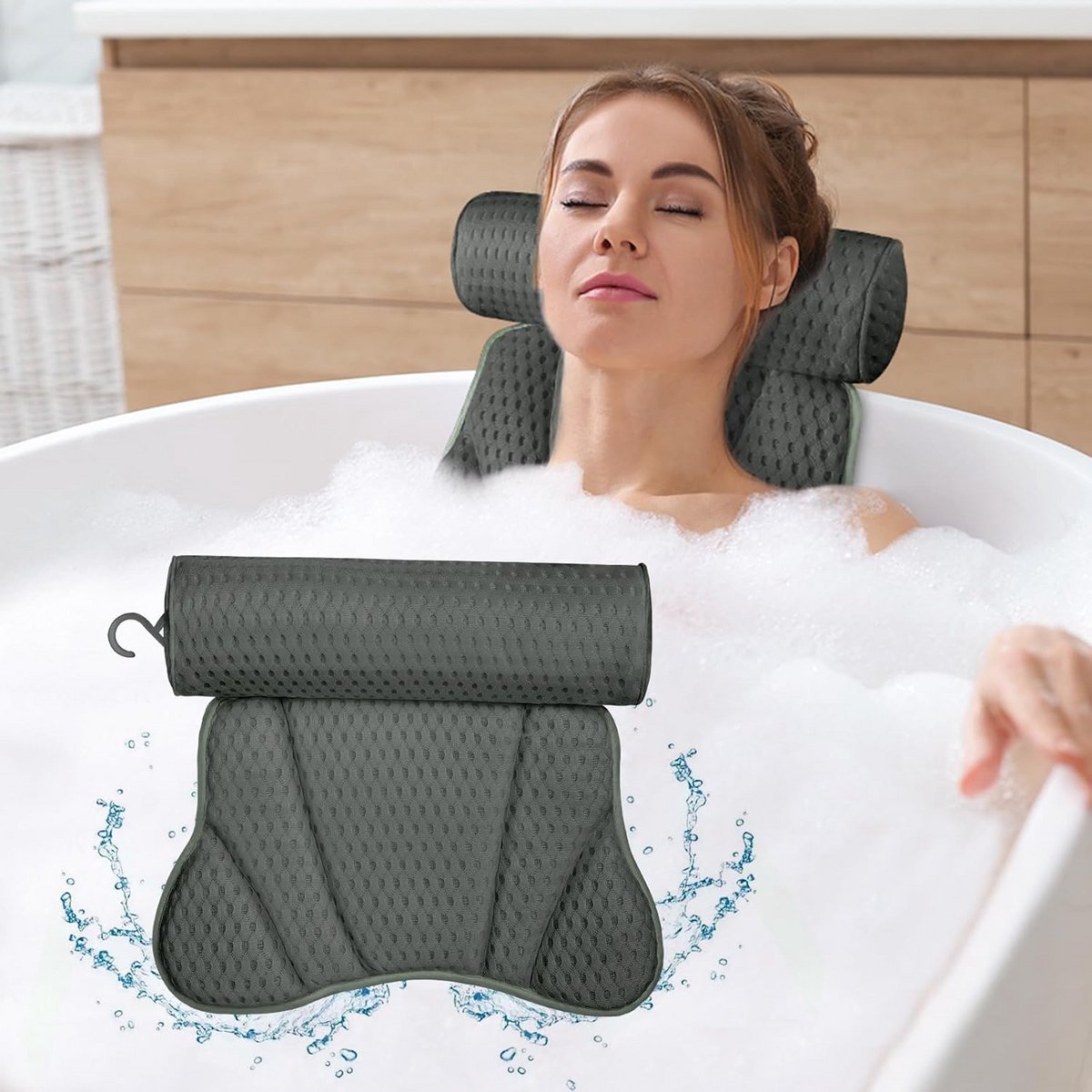 Ergonomisch Badkussen met 6 Antislip Zuignappen voor Hoofd, Nek en Rug - Inclusief Badbal
