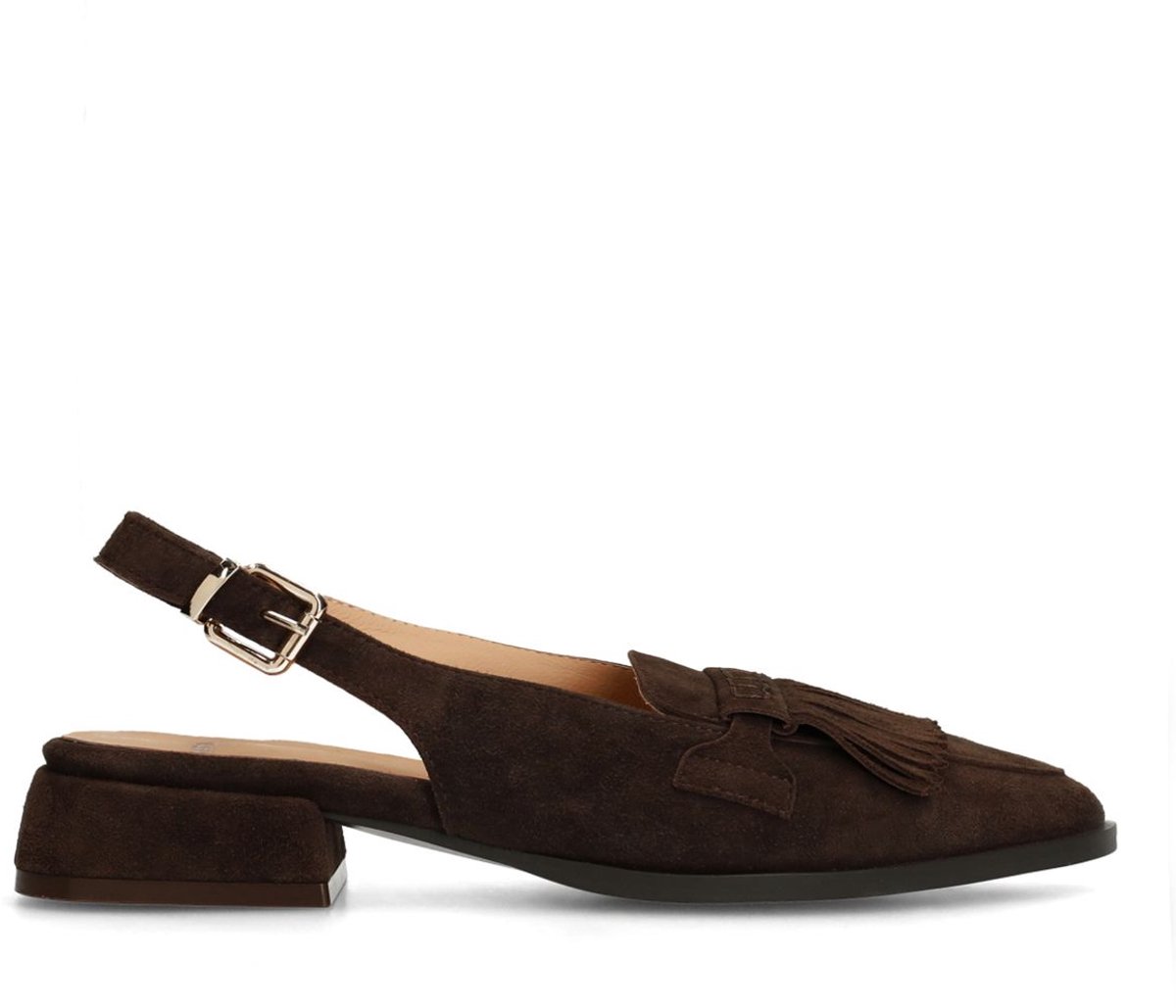 Manfield - Dames - Donkerbruine suède slingbacks - Maat 36
