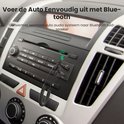 Zilverkleurige Ugreen Bluetooth adapter met aux-kabel in een auto radio.