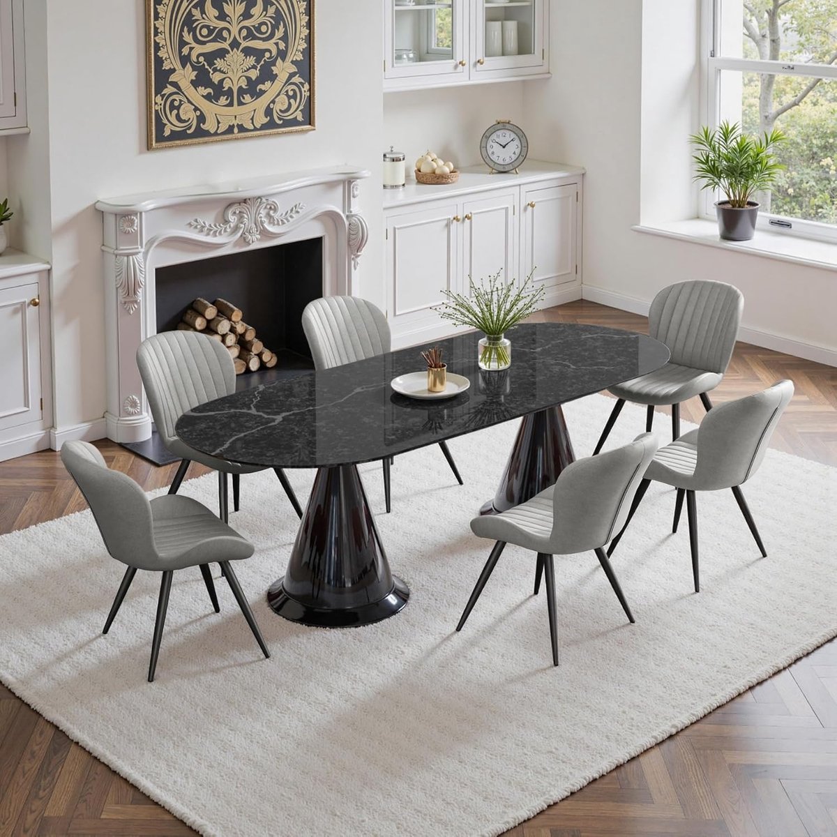 Eetkamerstoel Set van 6 – Ergonomische Armleunstoelen 45x51x86 cm – Gestoffeerde Waterdichte Stoelen voor Keuken & Woonkamer – Lichtgrijs – Abkantoor