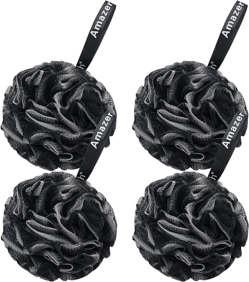 Set van 4 Grote Loofah Sponzen voor Mannen en Vrouwen - Zwarte Bodyscrubber