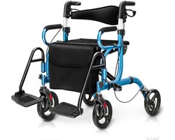 COSTWAY Rollator opvouwbaar en licht, met zitting, 2-in-1 rolstoel en reis-ollator, loophulp, 6-voudig in hoogte verstelbaar, loopwagen met tas, rem en stokhouder, aluminium, inklapbaar, voor senioren