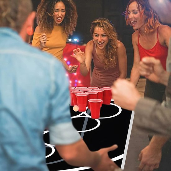 240x60x70cm Beerpong Tafels van Aluminium in Hoogte Verstelbaar, Campingtafel met 50 Rode Bekers + 50 Blauwe Bekers + 5 Witte Ballen, Inklapbare Bierpong Feesttafel voor Drinkspellen/Kaartspel, NAIZY van Merkloos — afbeelding 3
