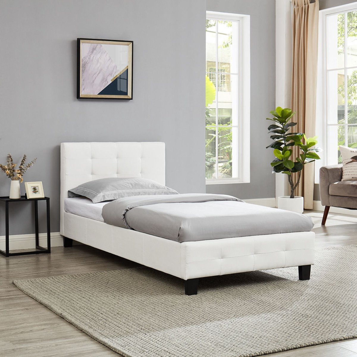 IDIMEX Gestoffeerd bed OHIO 90 x 200 cm, inclusief lattenbodem in wit