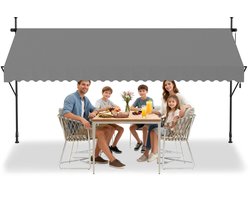 Breedte Zonwering Uitklapbare Klemmluifel 300cm Balkon Luifel Hoogteverstelbaar Met Handkraan UV-Bestendig & Weerbestendig Zonweringrolluik Zonder Boren Voor Buiten Terras (Lichtgrijs) NAIZY