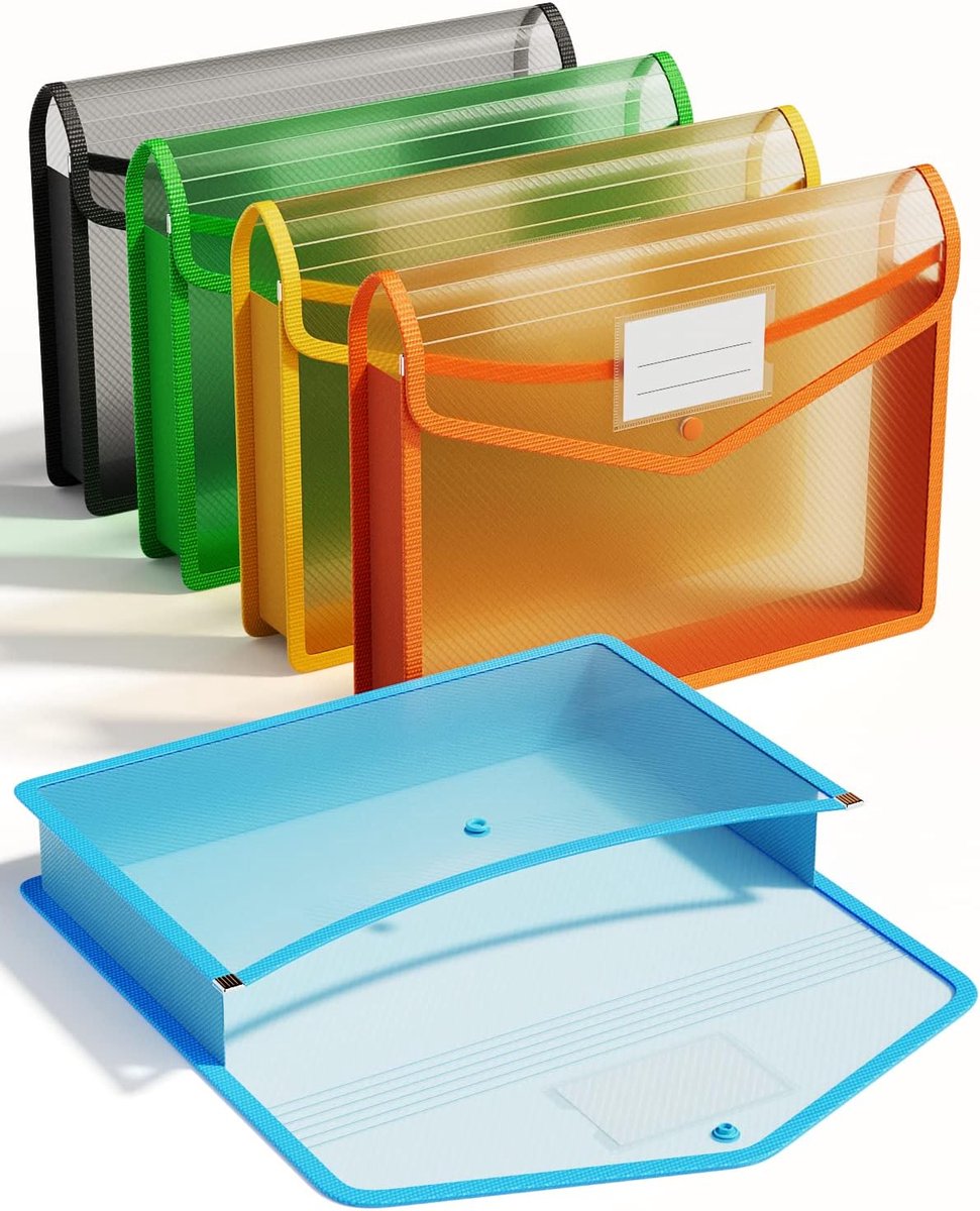 Gigicial Hangmappen - Documentmappen - Set Van 5 Kleuren Met Drukknoopsluiting En Gestikte Randen - 5 Stuks - Kantoor En Thuis Geel Blauw Rood Groen Zwart