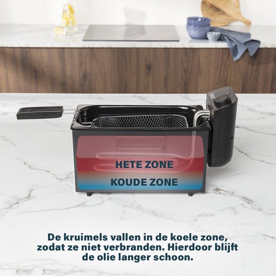 Princess Friteuse - 3 liter - Koude zone - Frituurpan - 2000W - Regelbare thermostaat - Zwart - 182727 - WK