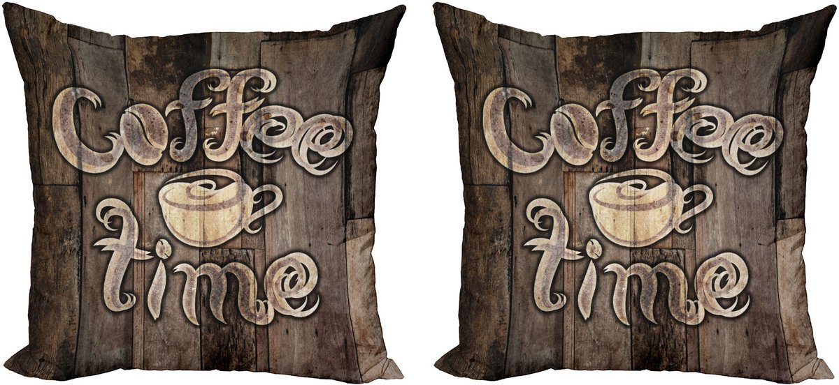 ABAKUHAUS Moderne decoratieve kussenhoez 2-pack, Coffee Time Grunge achterkant, 40x40 cm, Umber Cream Cocoa