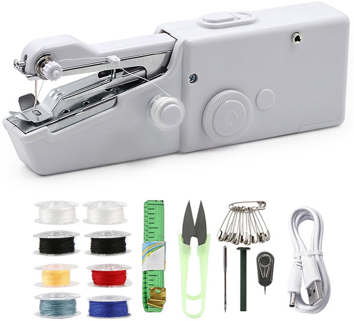 NAXSIR elektrische naaimachine, draagbare mini-naaimachine, draagbaar, geschikt voor beginners, wit