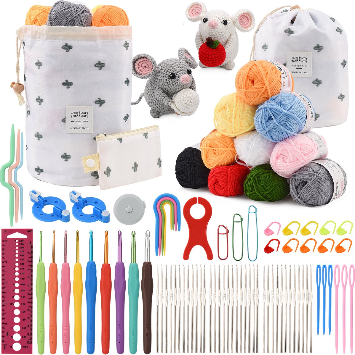64-Delige Haakset – Complete DIY Crochet Set met Haaknaalden, Accessoires & Opbergtas – Starter Kit voor Beginners en Gevorderden