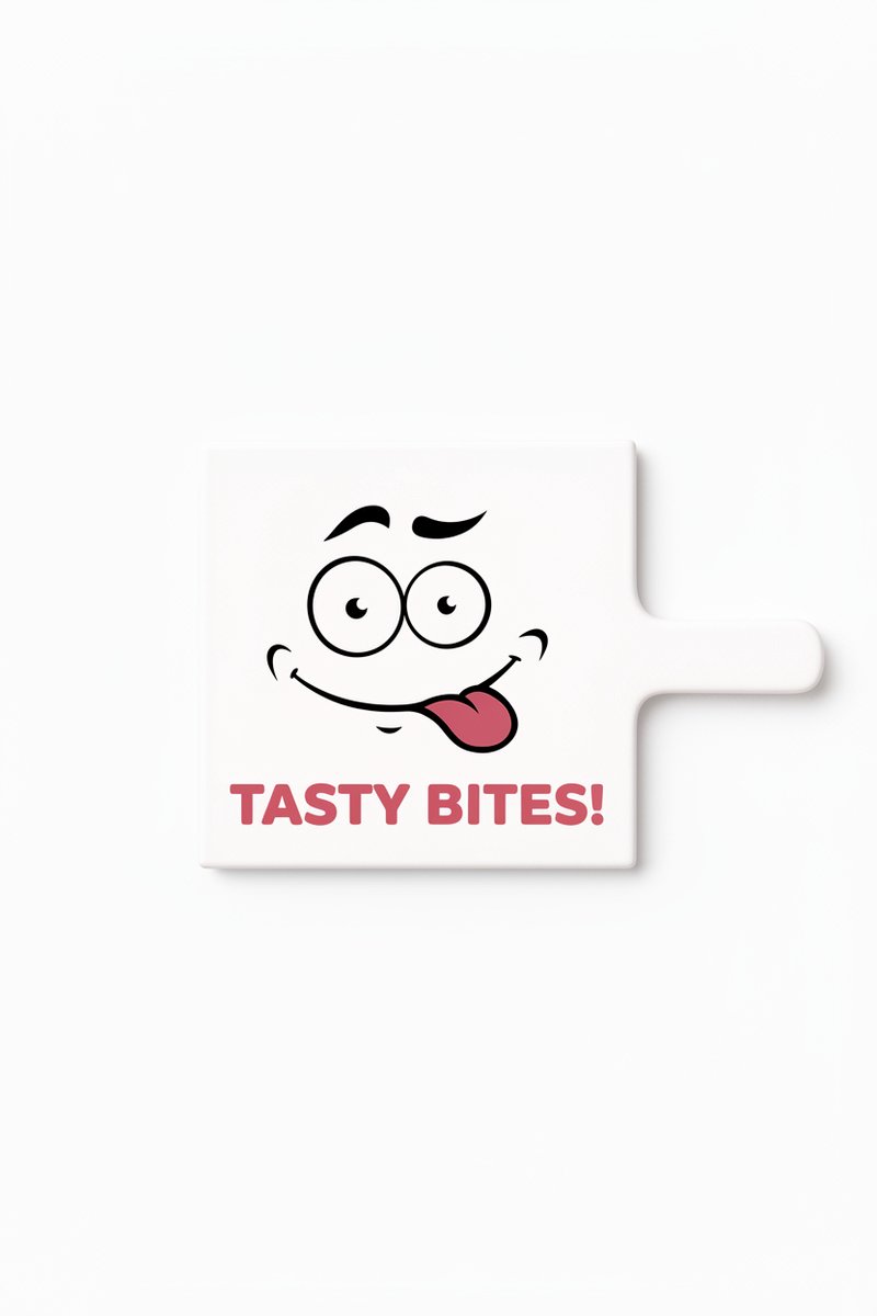 Bedruk King Tasty Bites Keramische Tegel – Grappig Tong Uit Gezicht Wanddecoratie Cadeau voor Keuken en Foodies Wit