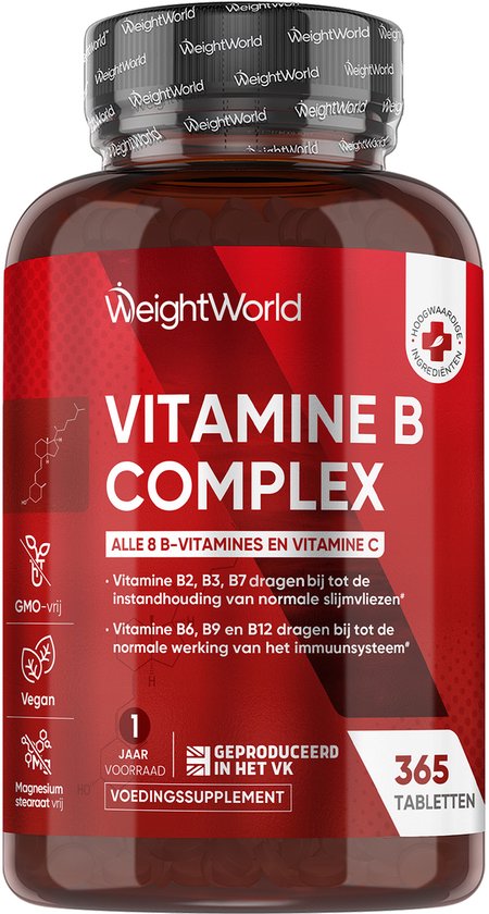 WeightWorld Vitamine B Complex - Alle 8 belangrijke B-vitamines - 365 vegan tabletten voor 1 jaar voorraad
