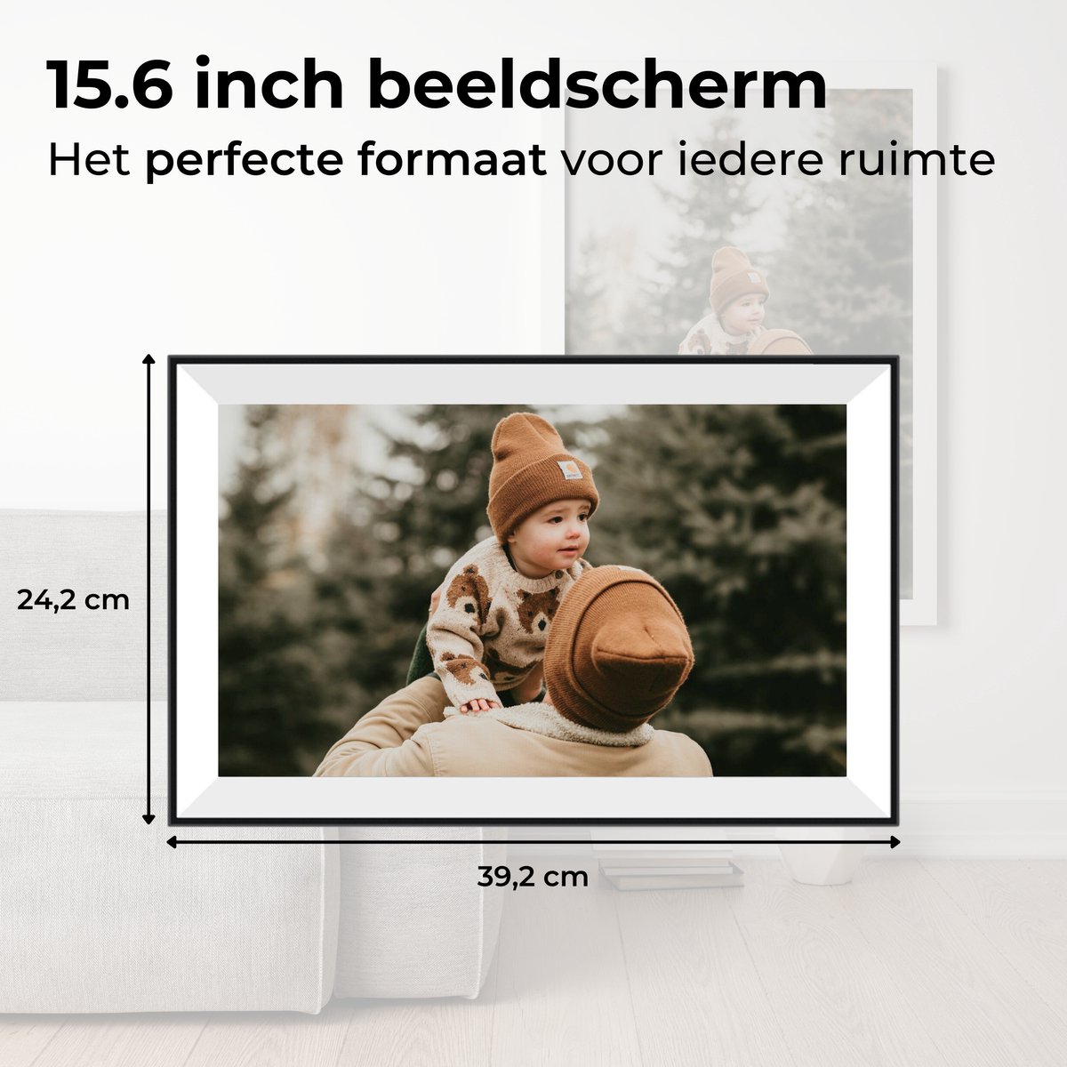 Naevy Digitale Fotolijst 15.6 Inch – XL – Full HD – WiFi Verbinding & Touchscreen – Frameo App – Fotokader – 32 GB Intern Geheugen — cadeau in Wonen & Interieur - foto 2