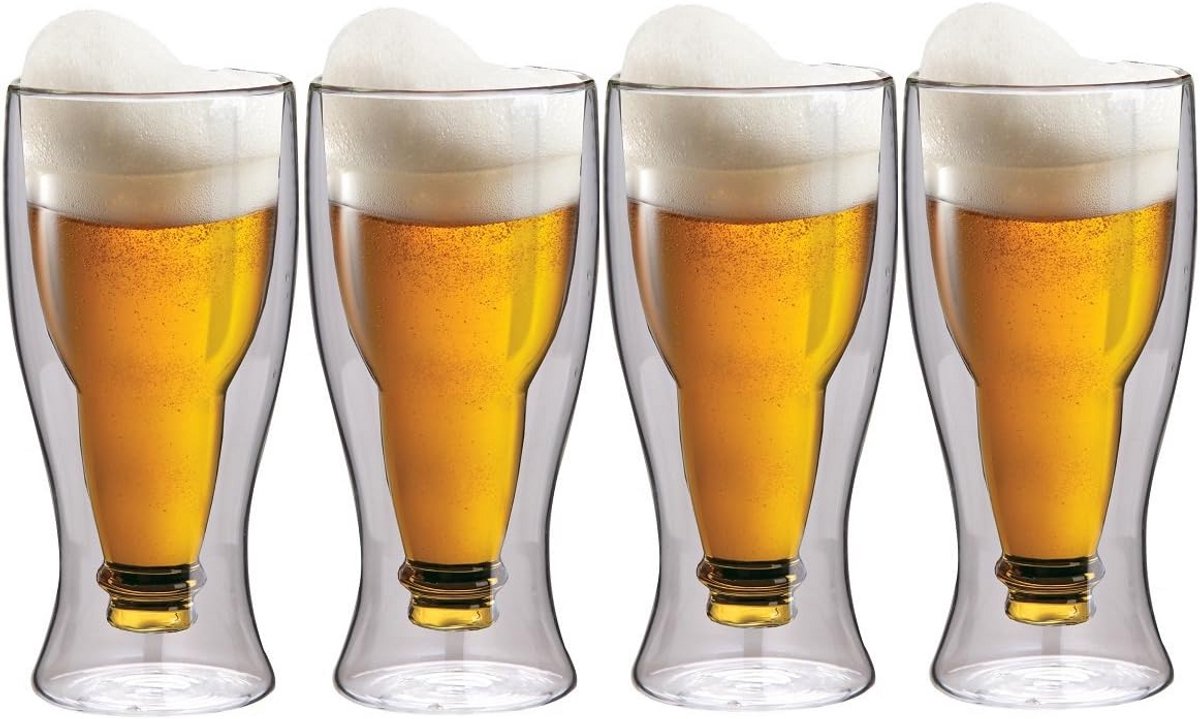 Set van 4 Dubbelwandige Bierglazen XL 500 ml - Thermische Glazen met Zwevend Effect
