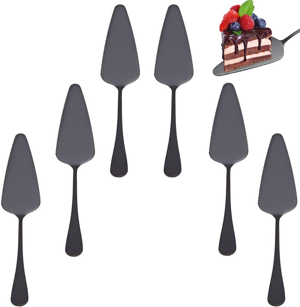 6x RVS Taartschep Set - Professionele Taart- en Taartschepper met Kartelrand - Vaatwasserbestendig