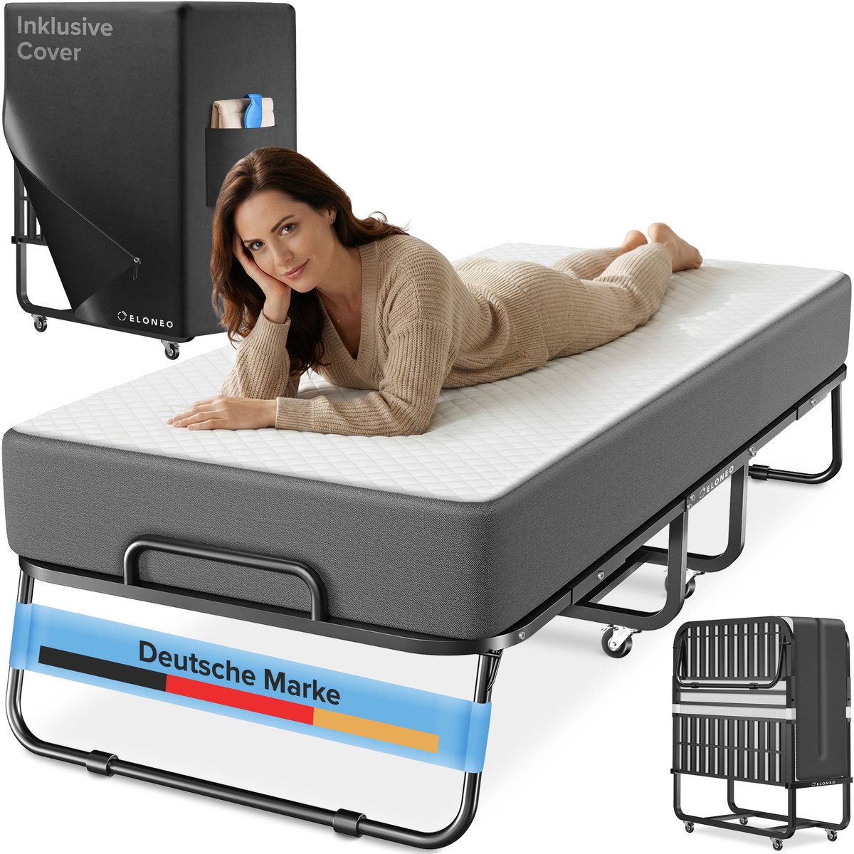 ELONEO Opklapbed met Matras – Comfortabel Gastbed, 90x200 cm