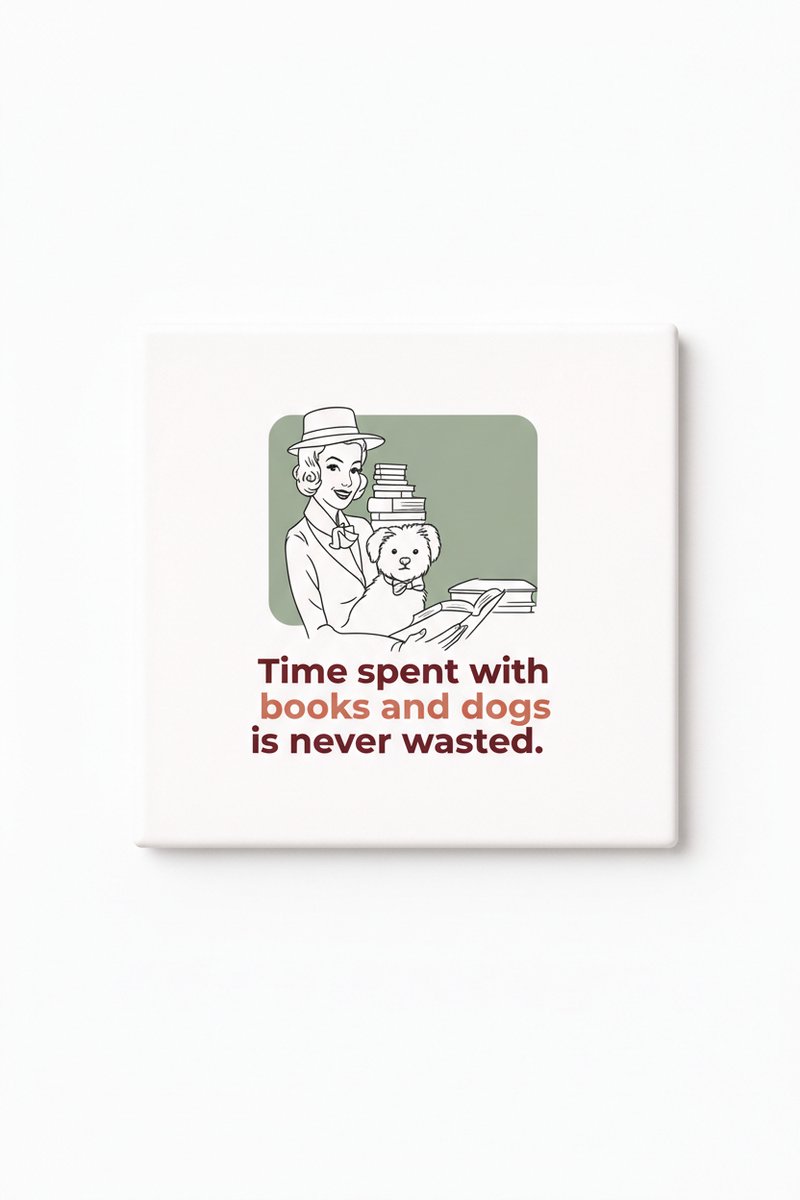 Boeken en Honden Keramische Tegel – Time Spent with Books and Dogs Quote Decoratieve Cadea