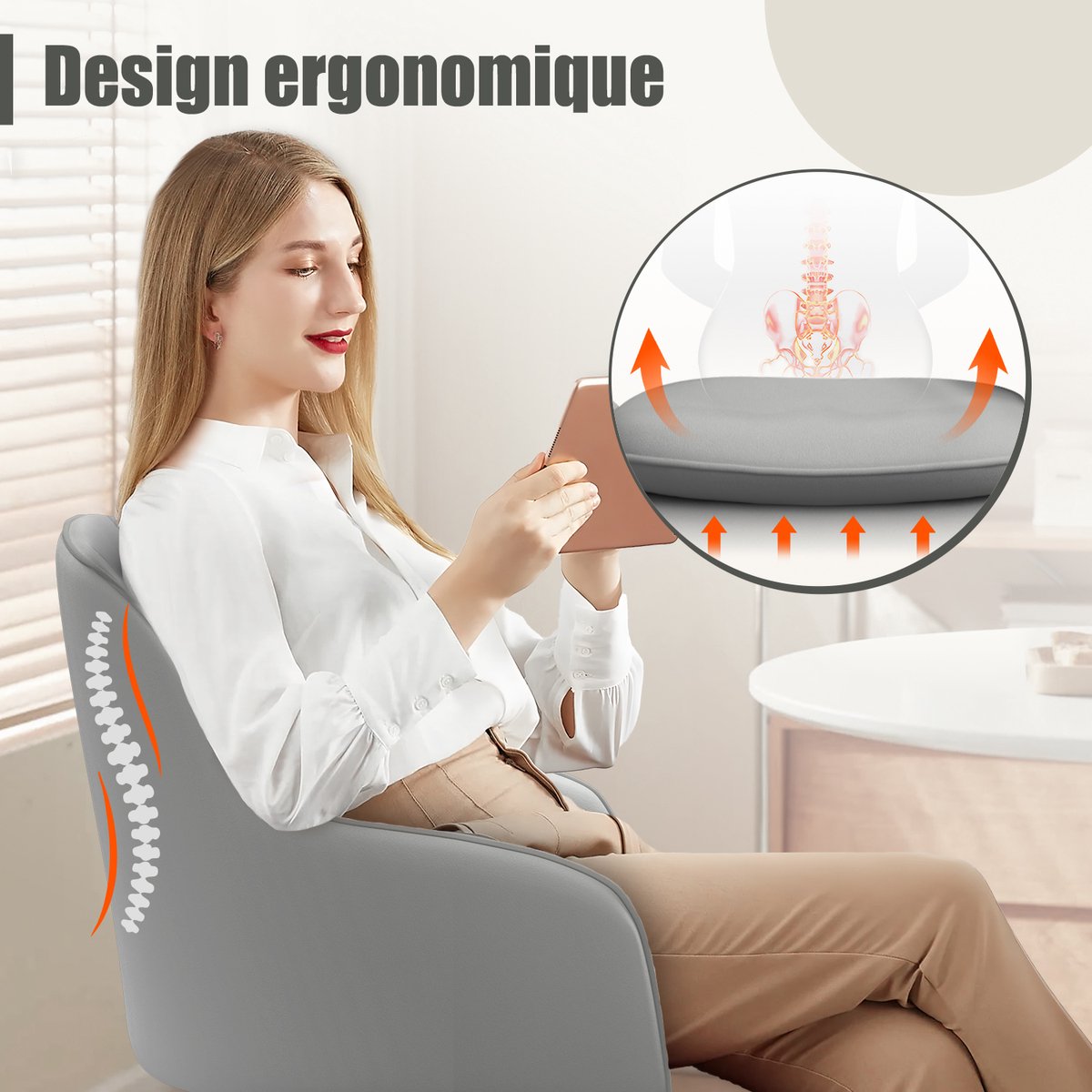 Elekiatech Ergonomische Bureaustoel - Bureaustoel avec Zachte Bouclé Bekleding, Geïntegreerde Armleuningen, Teddy Stoel Dikke Zitting - Grijs thumbnail 3