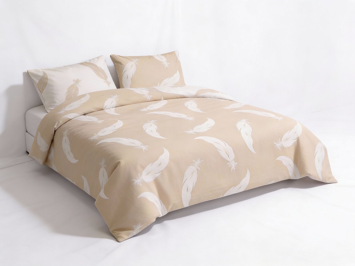 SENZATIONE 100% Katoen Percaline Dekbedovertrek 240x200/220-2x60x70 cm FEATHERS ECRU