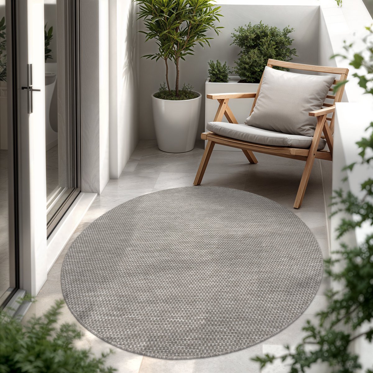 Paco Home In-& Outdoor Balkon Terras Keukenvloerkleed Eenkleurig Gemêleerd Patroon 120 cm Rund