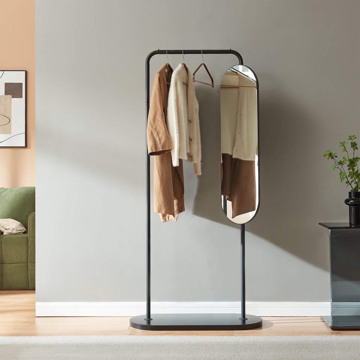 Kledingrek Vamn met spiegel 167x80x35 cm zwart [en.casa]