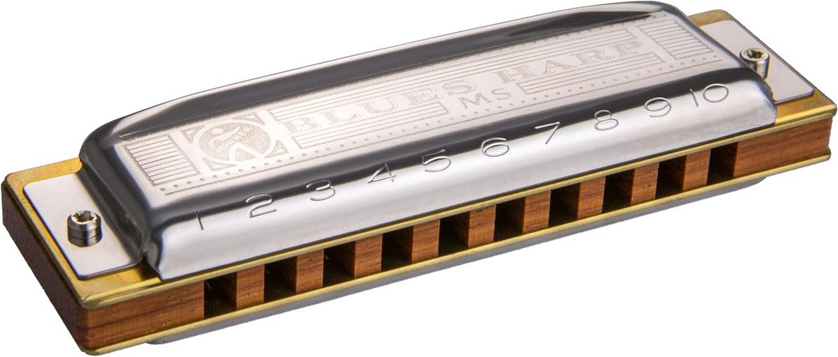 Mondharmonica Blues Harp in D Blues met Houten Lichaam en RVS Deksel