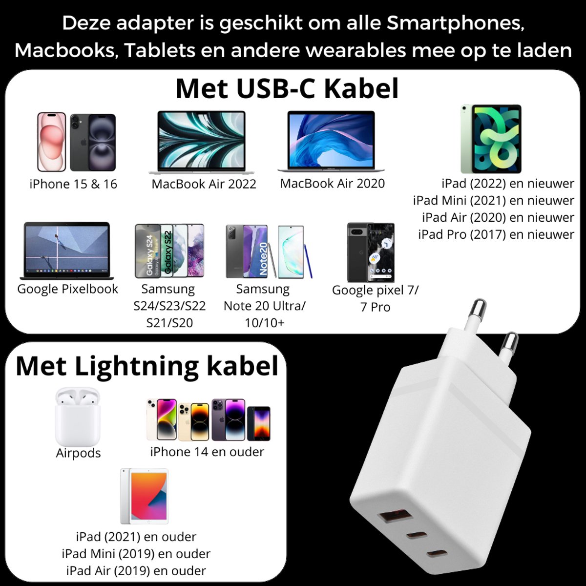 38W USB-C Snellader met 2m Lightning Kabel – Fast Charger voor iPhone 14/13/12/11 Pro Max & iPad - Afbeelding 4