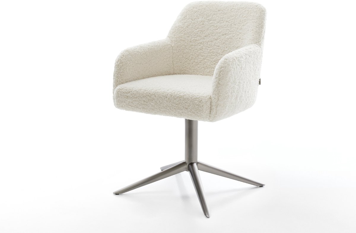 DELIFE Eetkamerstoel Greg-Flex kruispoot grafiet teddy beige 360° draaibaar rocker-functie pocketveer kern