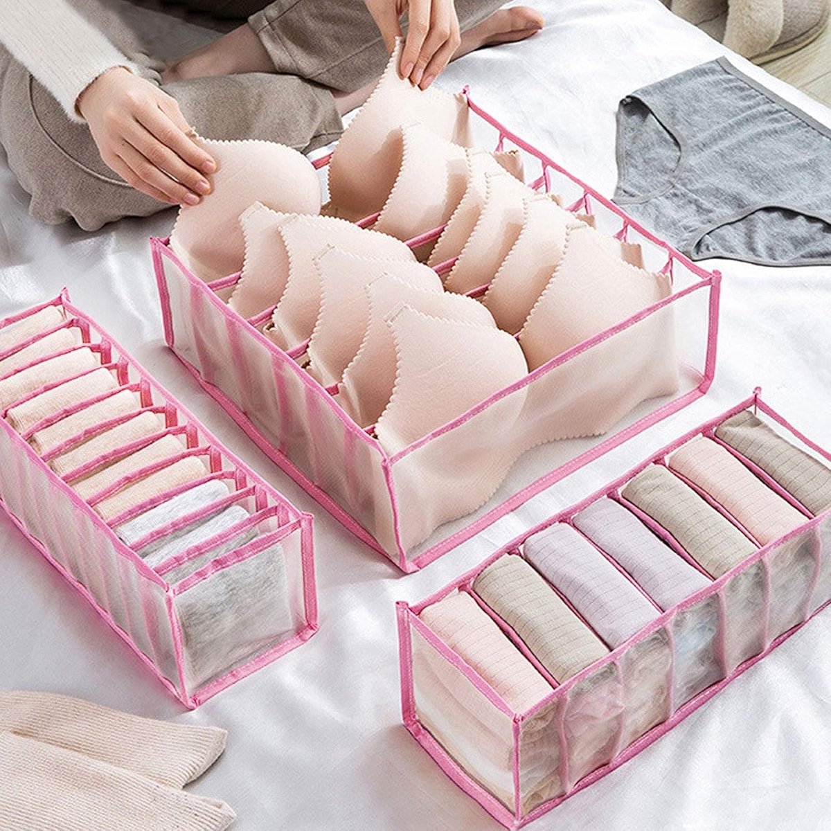 Opvouwbare Lade Organizer Set (3-delig) voor Ondergoed, Sokken en Beha's - Kastindeling