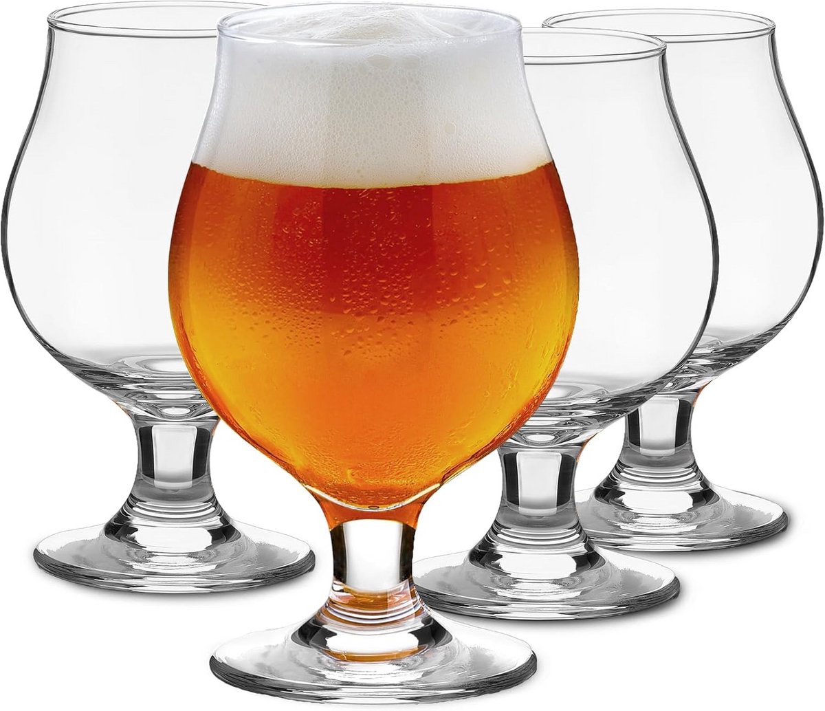 Set van 4 Klassieke Bierglazen - Ambachtelijke Bekerglazen voor Speciaalbier