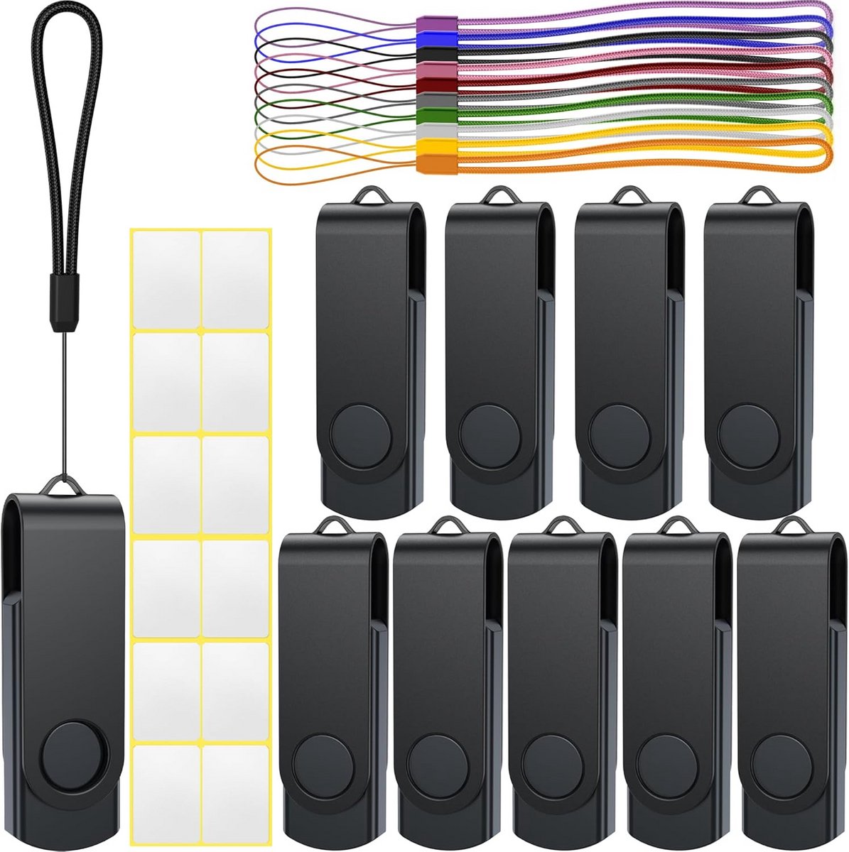 10x USB 2.0 Flashdrive 2GB Draaibaar Geheugenstick met LED en Lanyards
