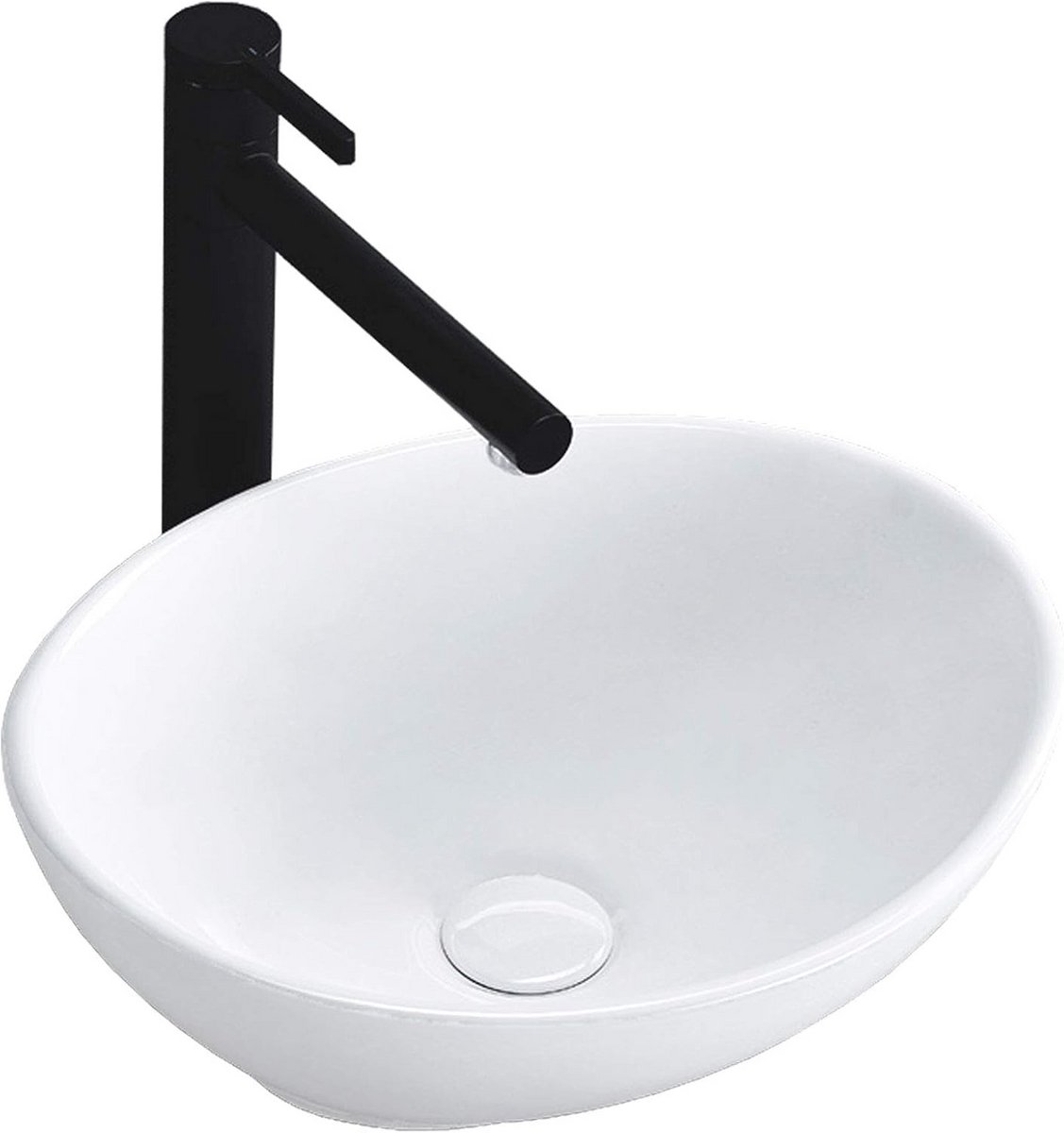 Ovale Opzetwastafel Keramiek Klein 40x33 cm Gastentoilet Wastafelmodel