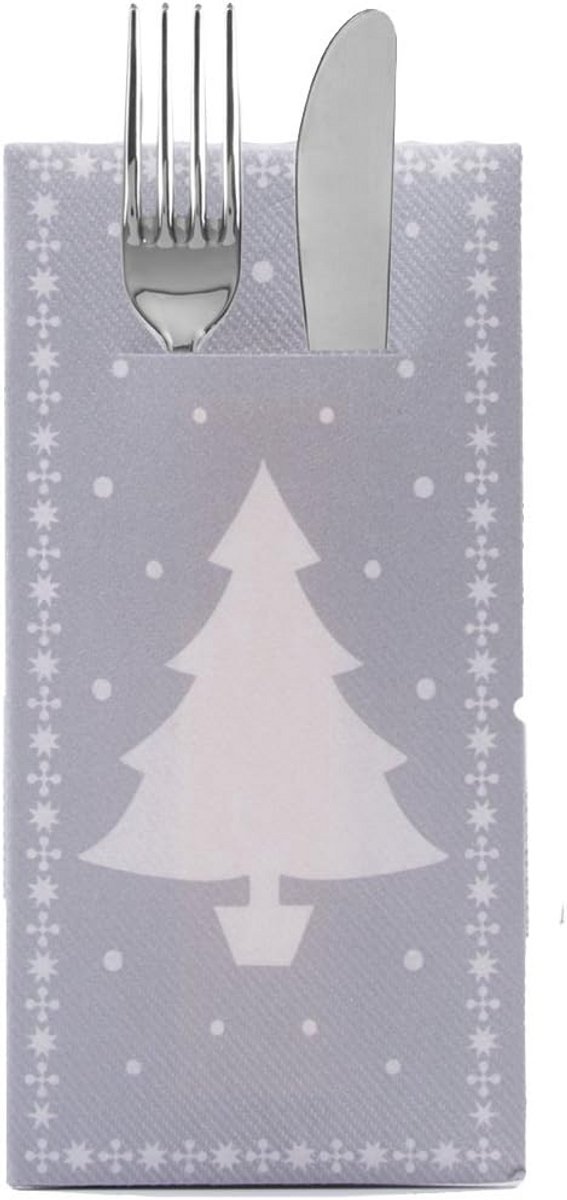 Airlaid Bestekservetten 40x40 cm 1/8 Vouw - Witte Kerstboom Design - 12 Stuks