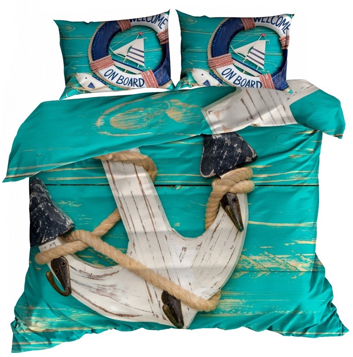 SleepWell Nautica - 3D Satijnen Katoenen Dekbedovertrek - Anker - Zeeblauw - Duurzaam - 140x200cm