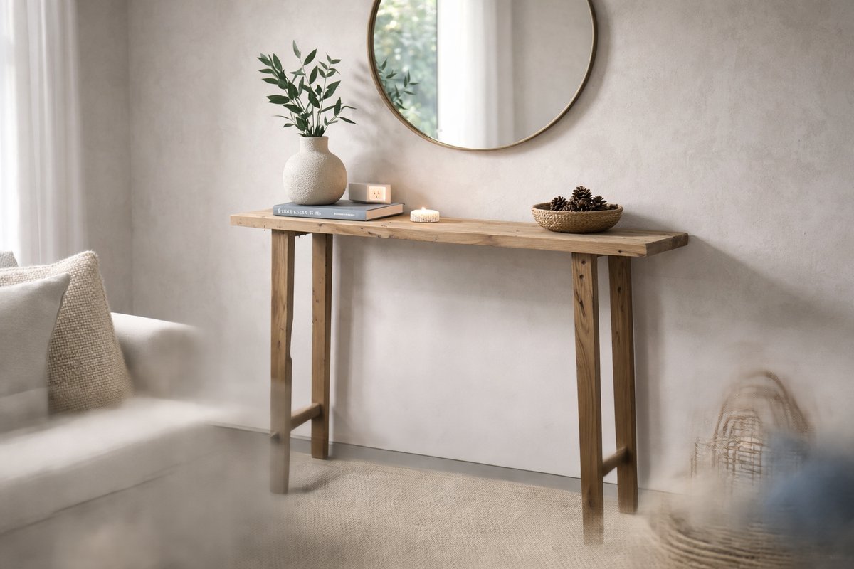 TeakOne - Jasmine Console Tafel Teakhout – Rustieke Houten Sidetable – Haltafel & Woonkamer Tafel