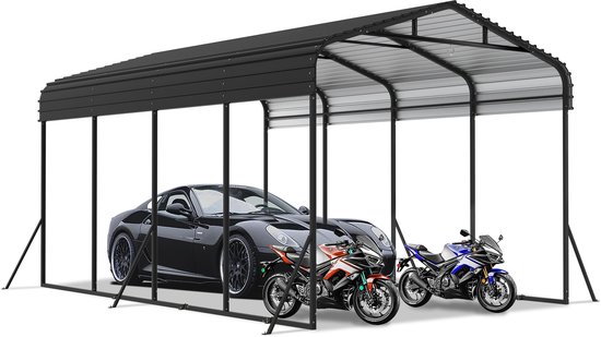 Carport Metall 600x370x260cm Extra Groot Met Trapezeplaat En Piekdak Stabiel Metaal Frame Buitenberging Weerbestendig Voor Auto Boot Camper Caravan NAIZY
