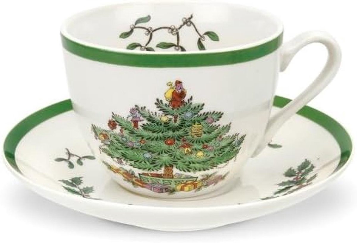 Klassieke Kerstboom Mok met Schotel Engelse Servies Set